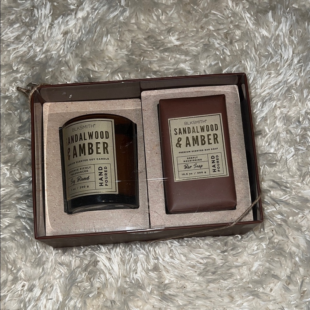 BLKSMITH Sandalwood & Amber Candle + Soap Gift Set